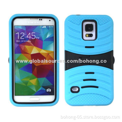 PC + Silicone Cases for Samsung S5, Folded Kickstand, 500 Pieces/Color MOQ